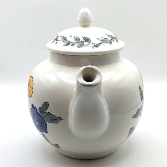 Vintage Handpainted Ceramic Pansy Floral Teapot W/ Lid Spring 1970s Cottage - Picture 2 of 7